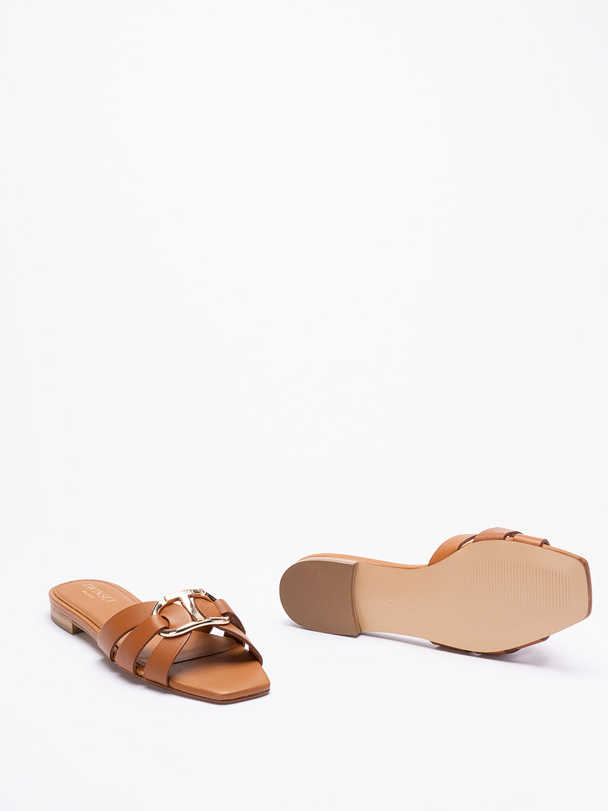 Shop Twinset Oval T Logo Sandals In Brown