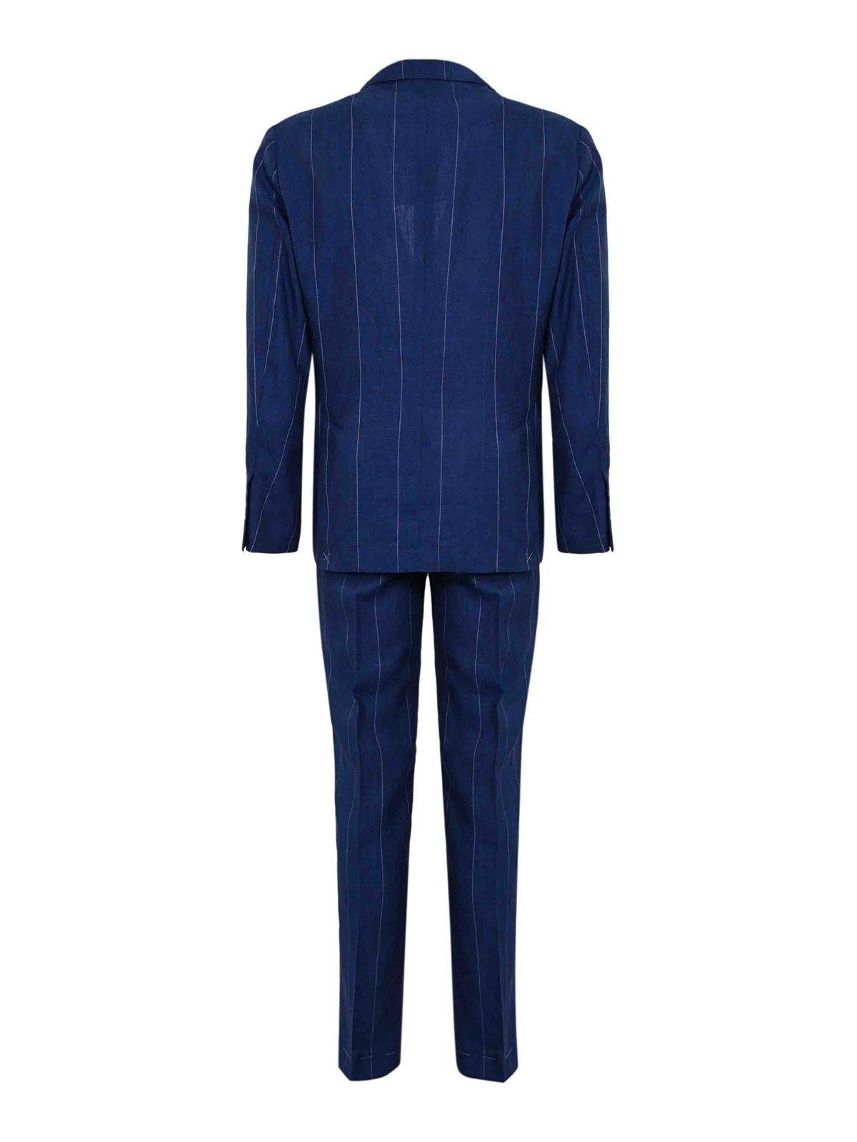 Shop Brunello Cucinelli Pinstriped Linen Suit In Blue