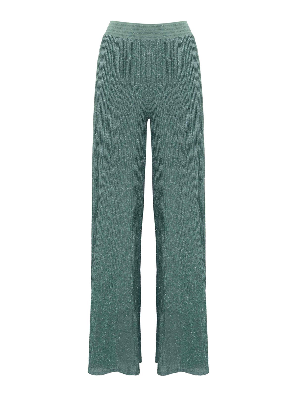 D Exterior Ribbed Trousers In Viscose And Lurex In Green