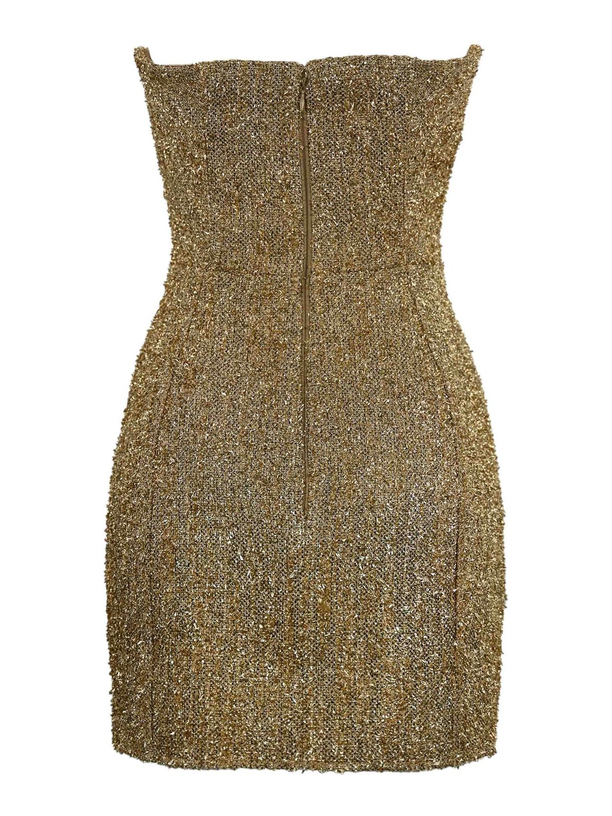 Elisabetta Franchi Gold Lurex Tweed Dress - Gold|AB64042E2610