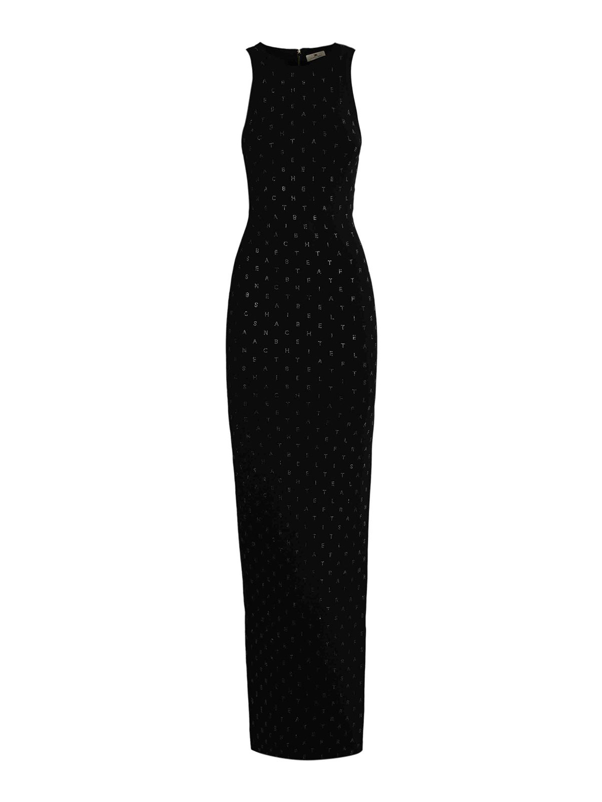 Shop Elisabetta Franchi Viscose Knit Dress With Rhinestone Logo In Black