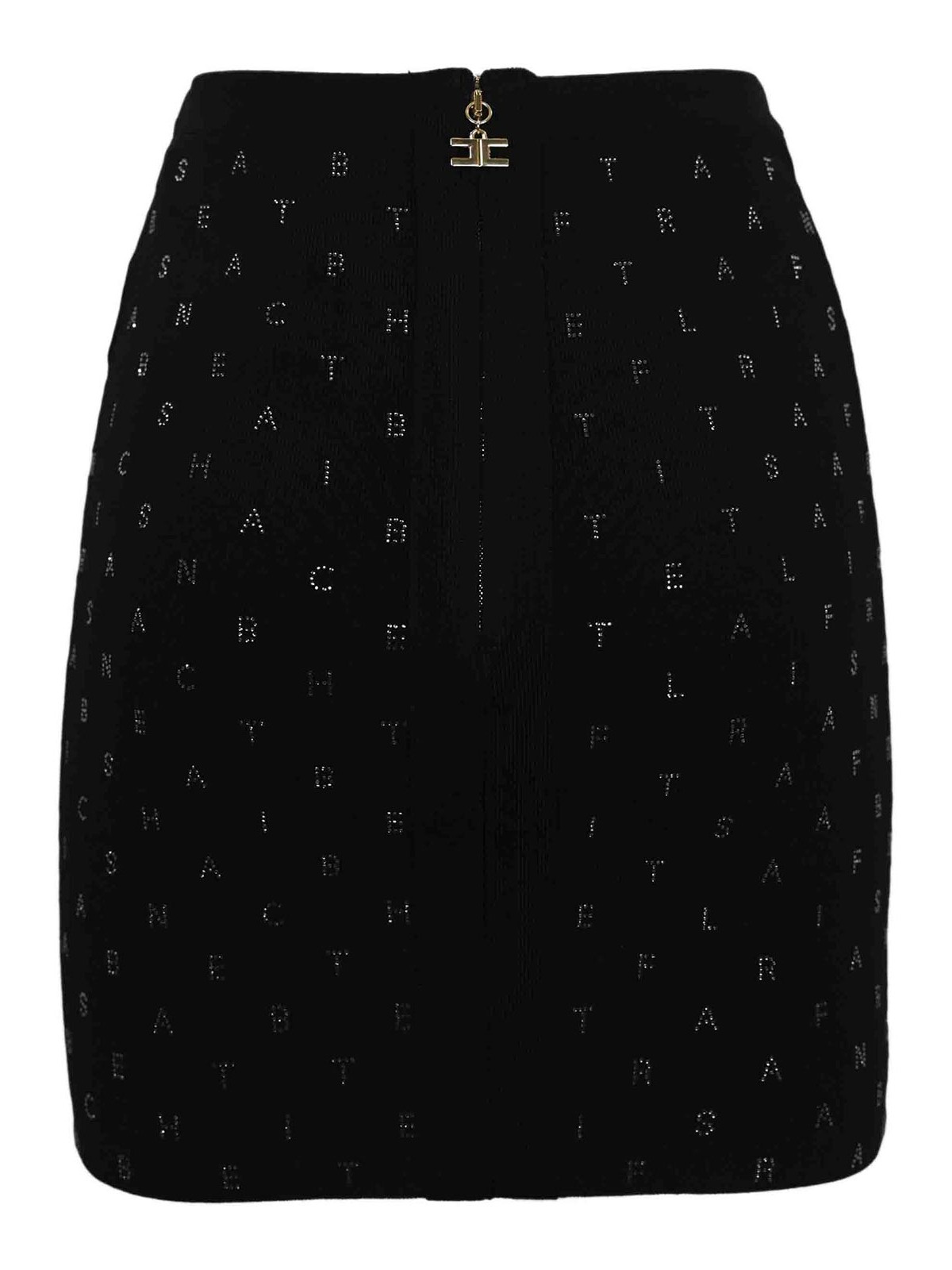 Shop Elisabetta Franchi Skirt With Rhinestone Lettering In Black