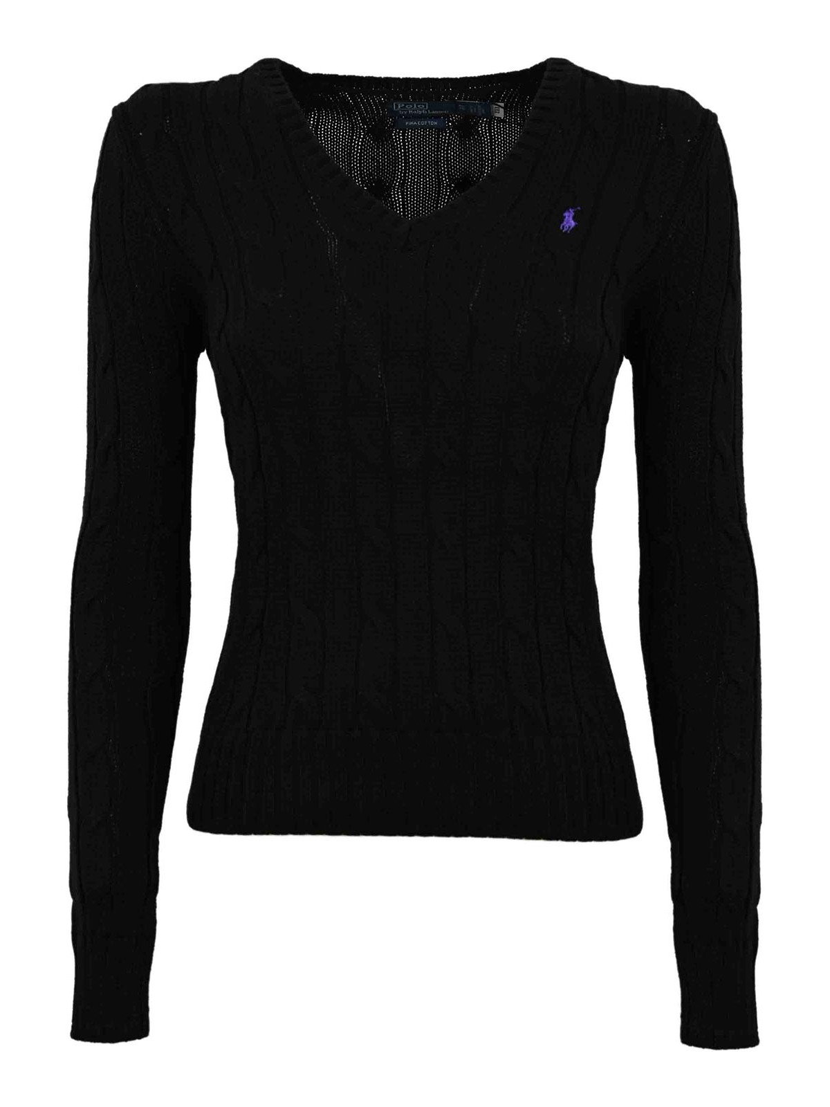 Polo Ralph Lauren Cable Knit Sweater With V-neck In Black