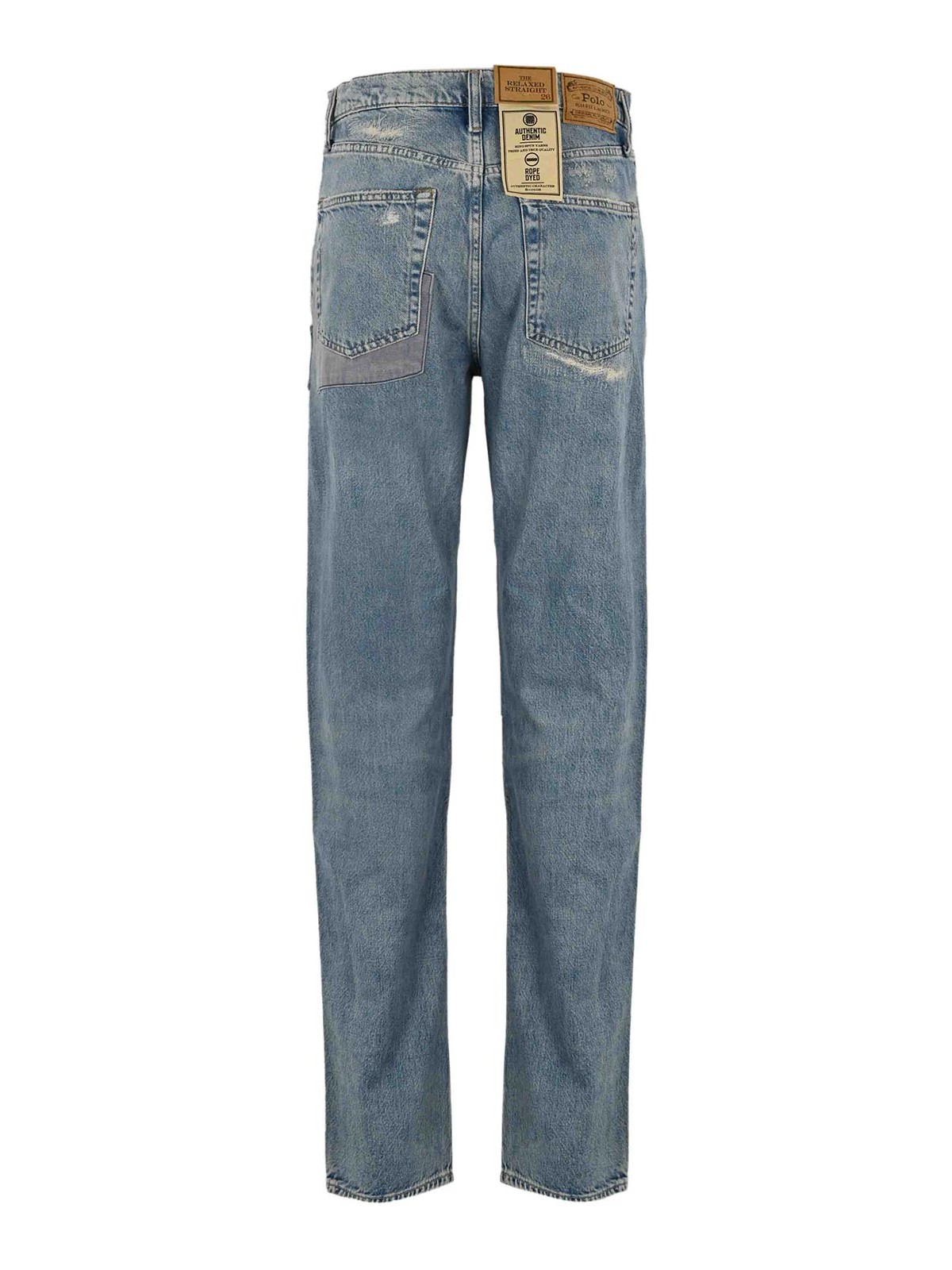Shop Polo Ralph Lauren Straight Denim Trousers With Patches In Blue