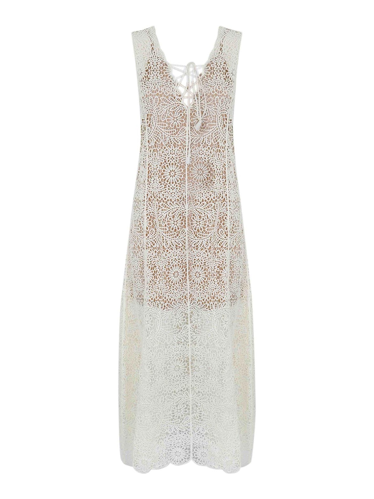 Shop Twinset Long Crochet Dress In White