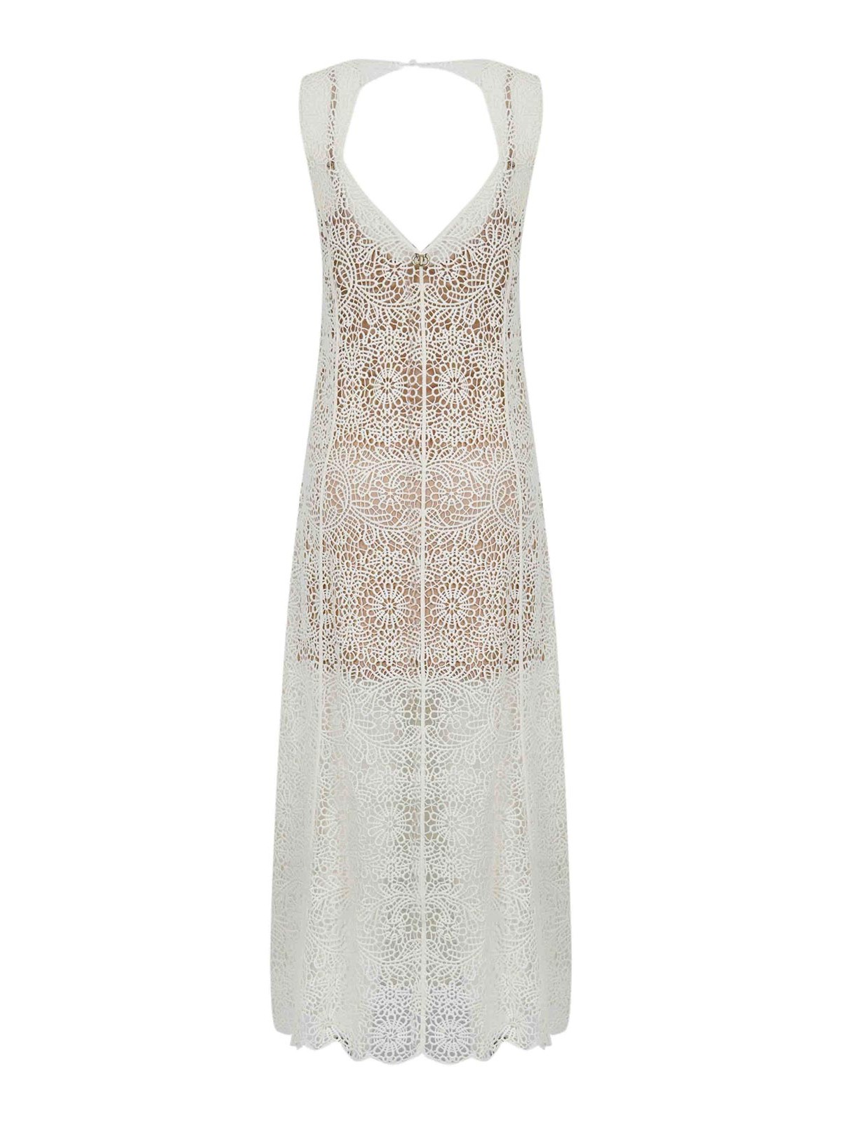 Shop Twinset Long Crochet Dress In White