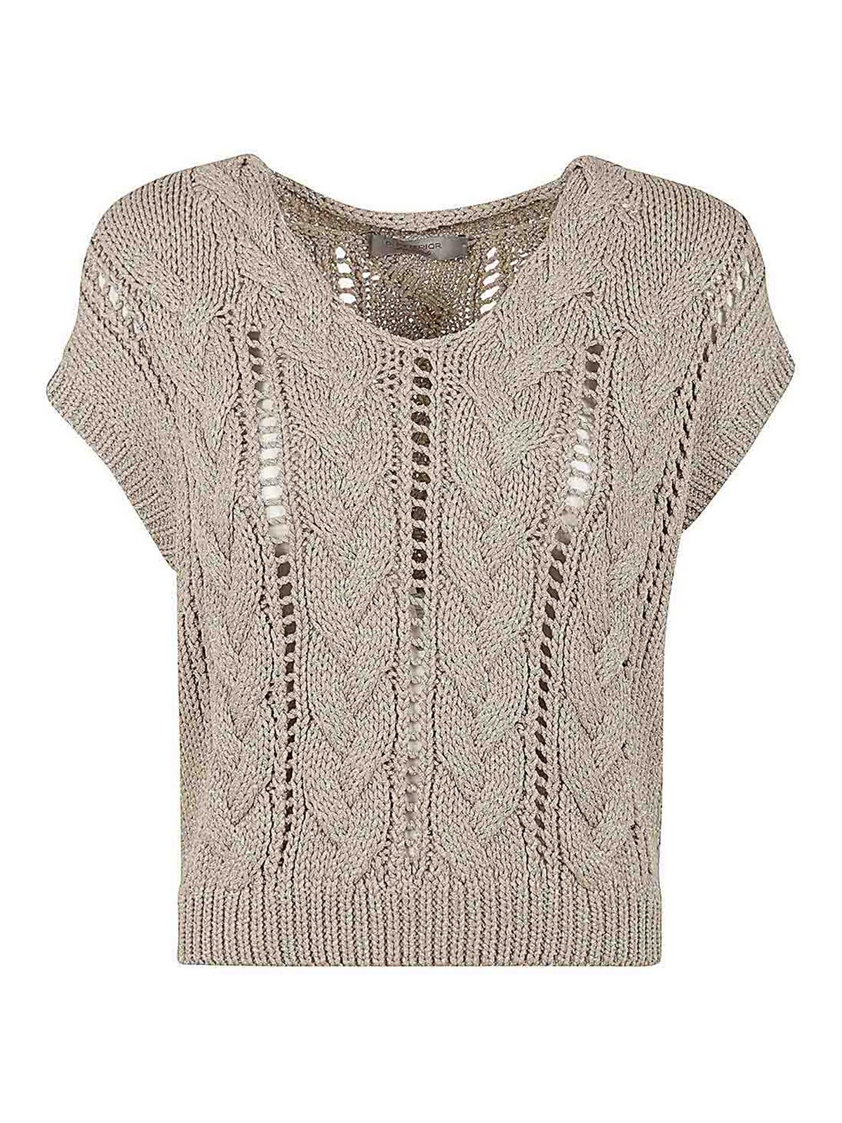 D Exterior Lux Sleeveless V Neck Braided Sweater In Brown