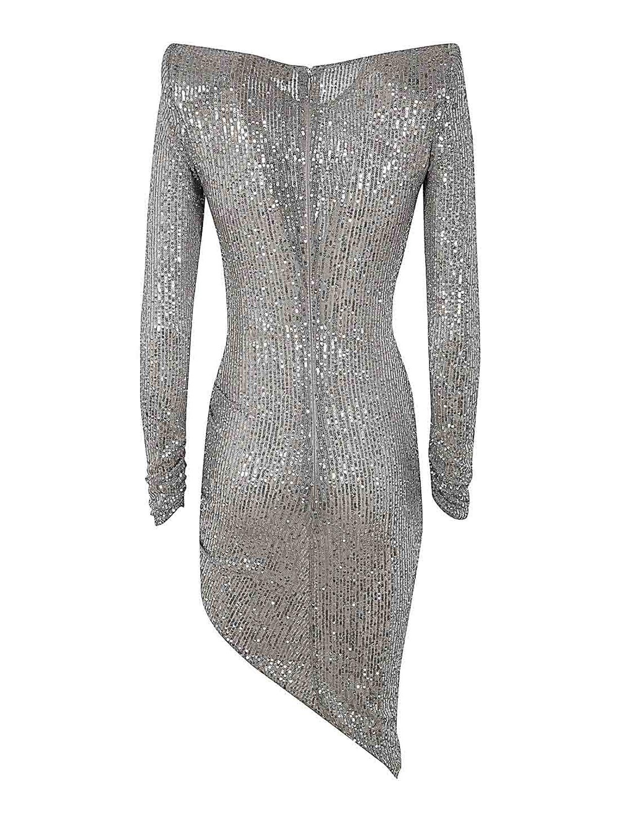 Paillettes Abito Maniche Lunghe Donna Vestito Corto Paillettes Oro