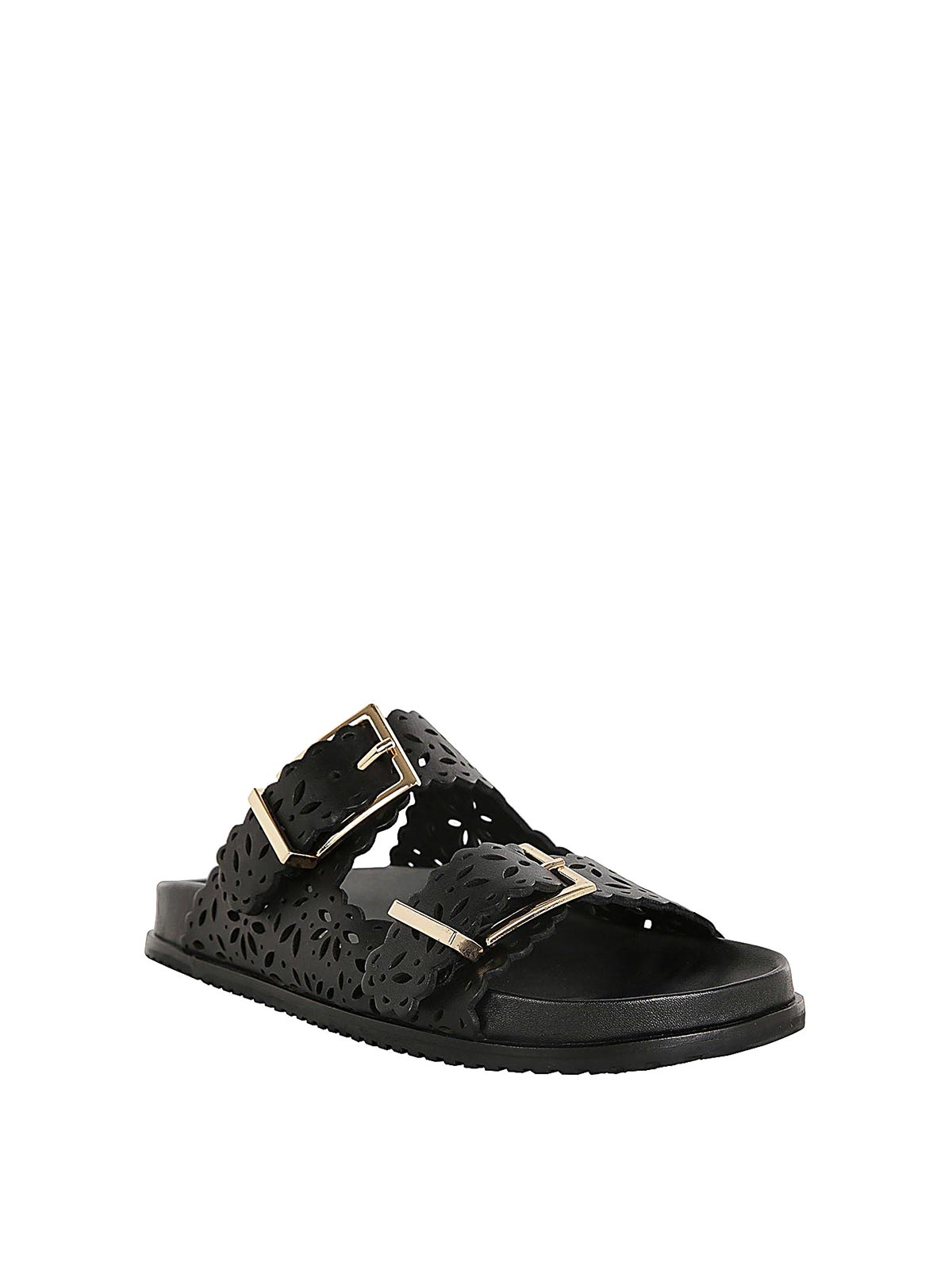 Shop Twinset Leather Sandals In Black