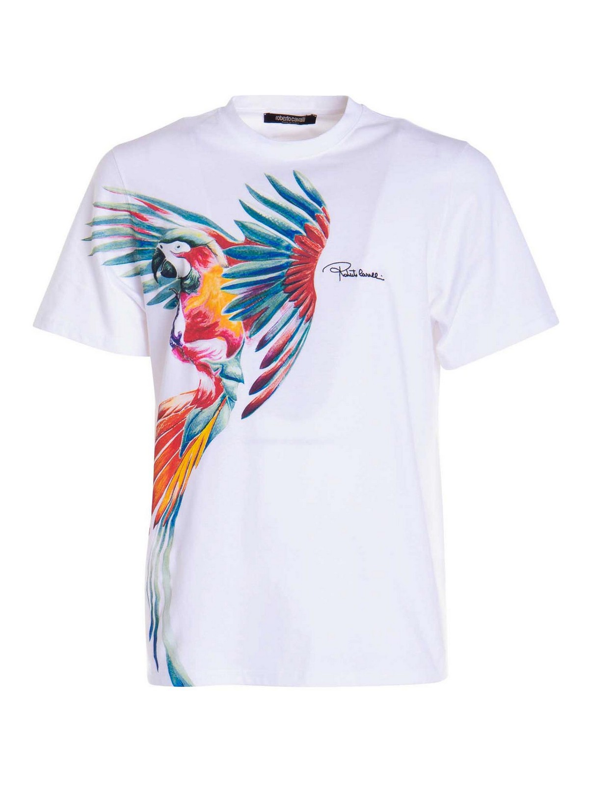 Roberto Cavalli Parrot-print Cotton T-shirt In White