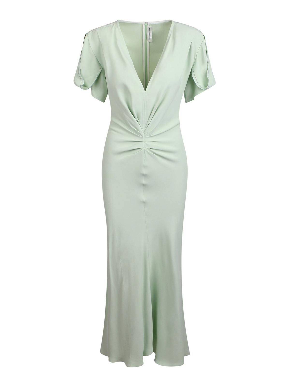 Shop Victoria Beckham Midi Dress With V-neck In Green