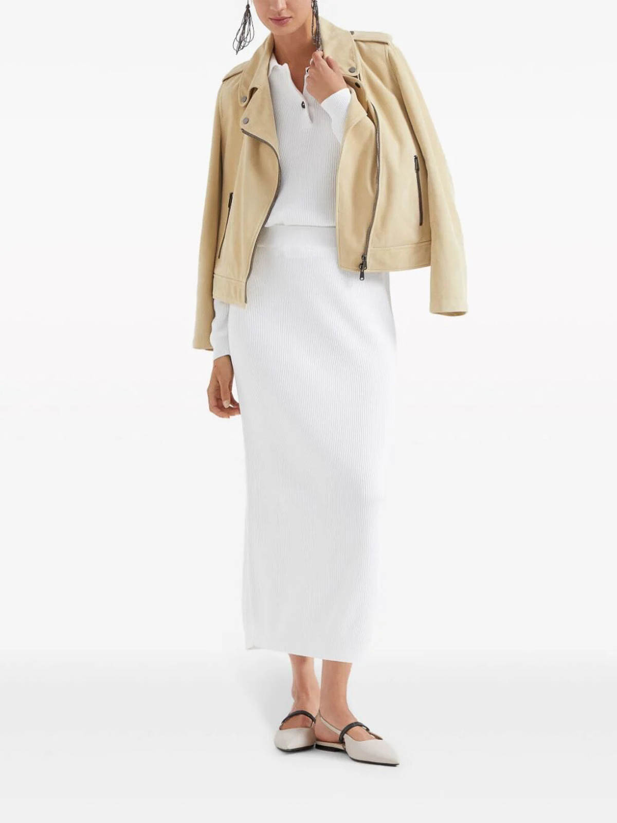 Shop Brunello Cucinelli Ribbed Skirt In White
