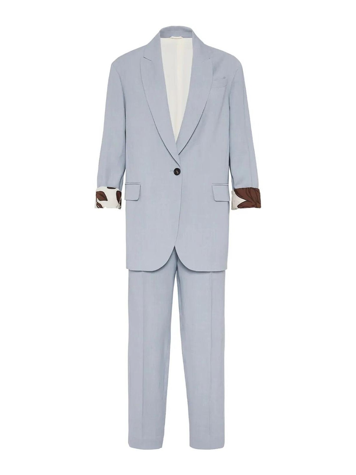 Shop Brunello Cucinelli Viscose And Linen Fluid  Suit With Monili In Grey