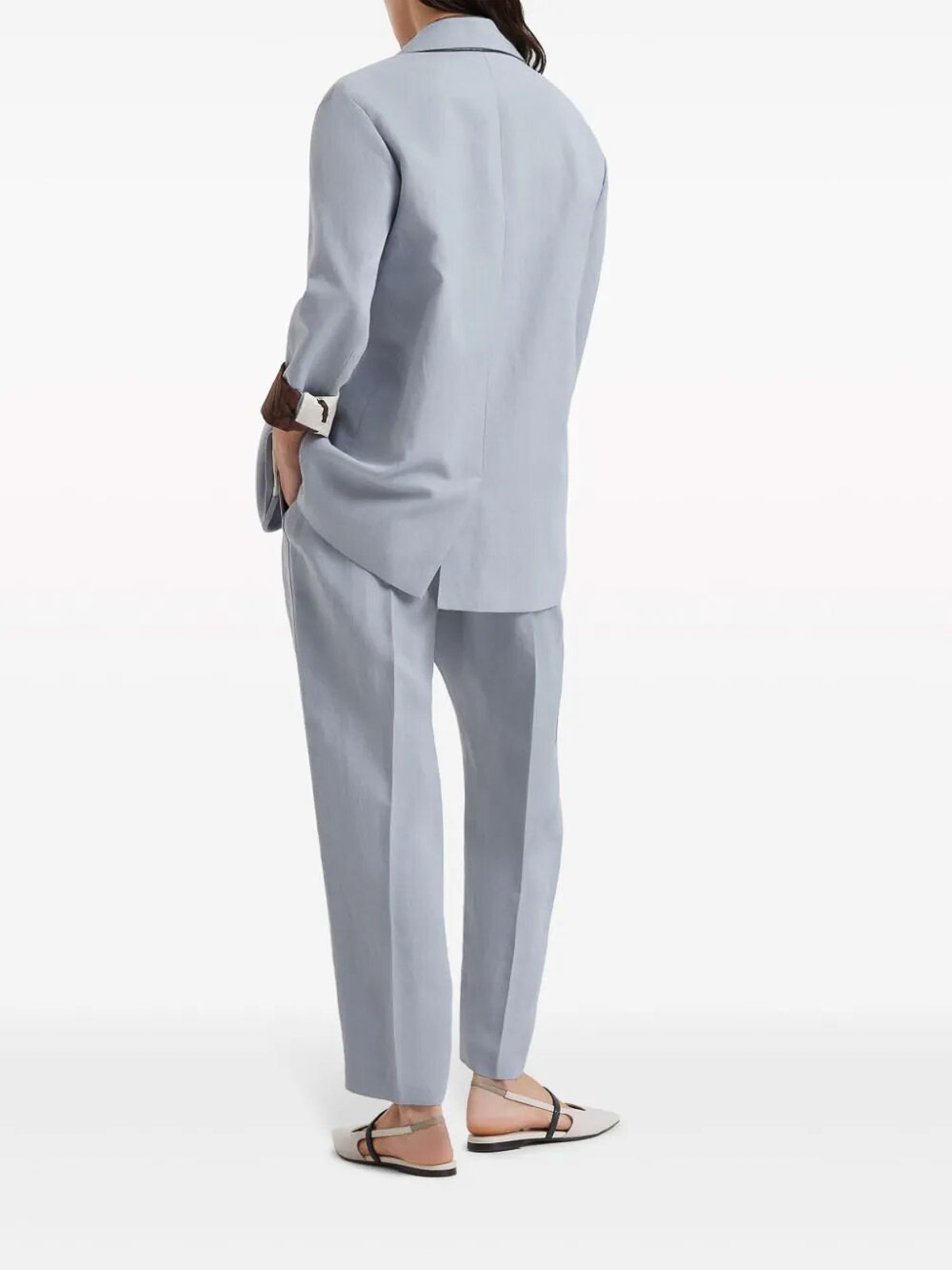 Shop Brunello Cucinelli Viscose And Linen Fluid  Suit With Monili In Grey