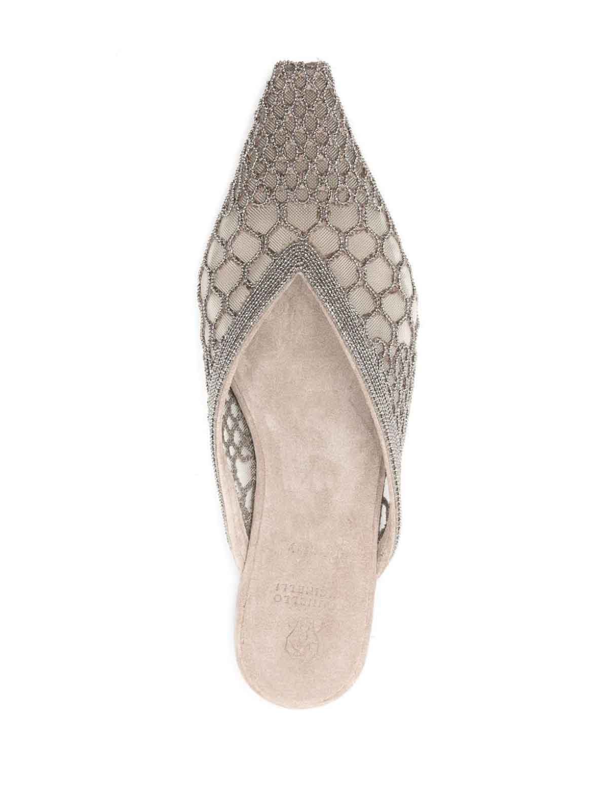 Shop Brunello Cucinelli Mules Flat With Embroidery In Grey