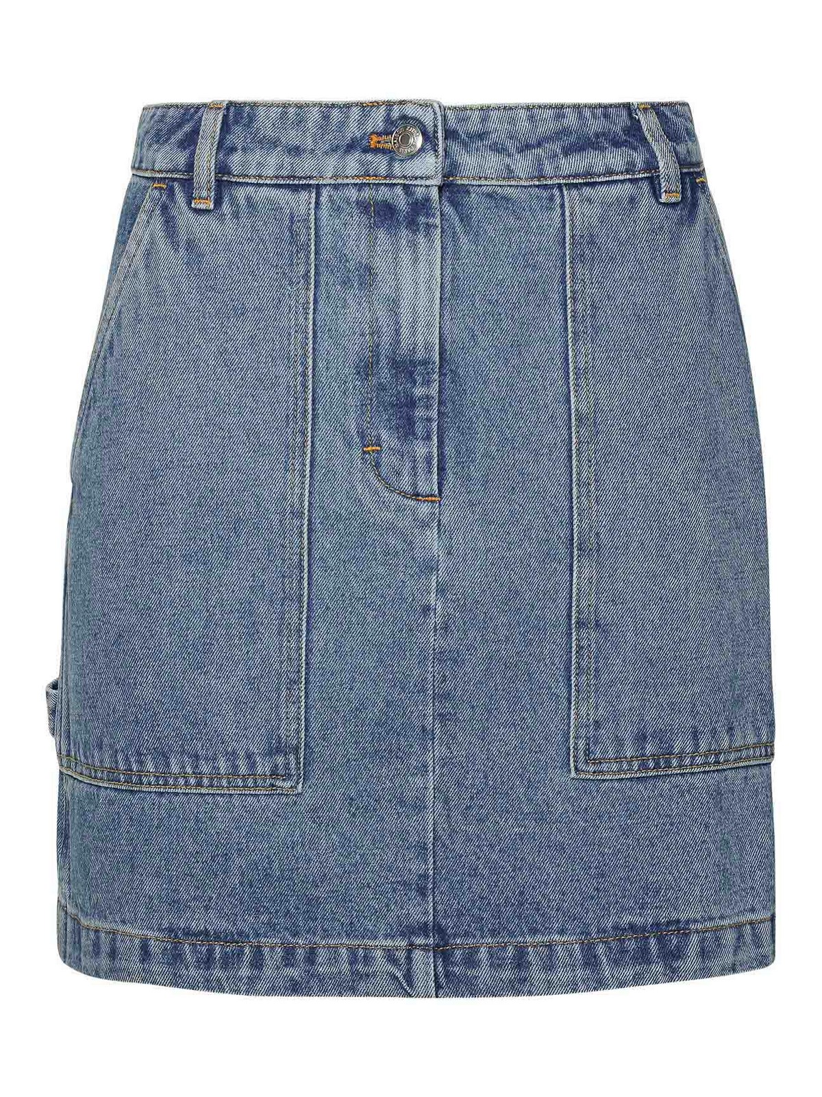 Shop Maison Kitsuné Light Blue Denim Miniskirt