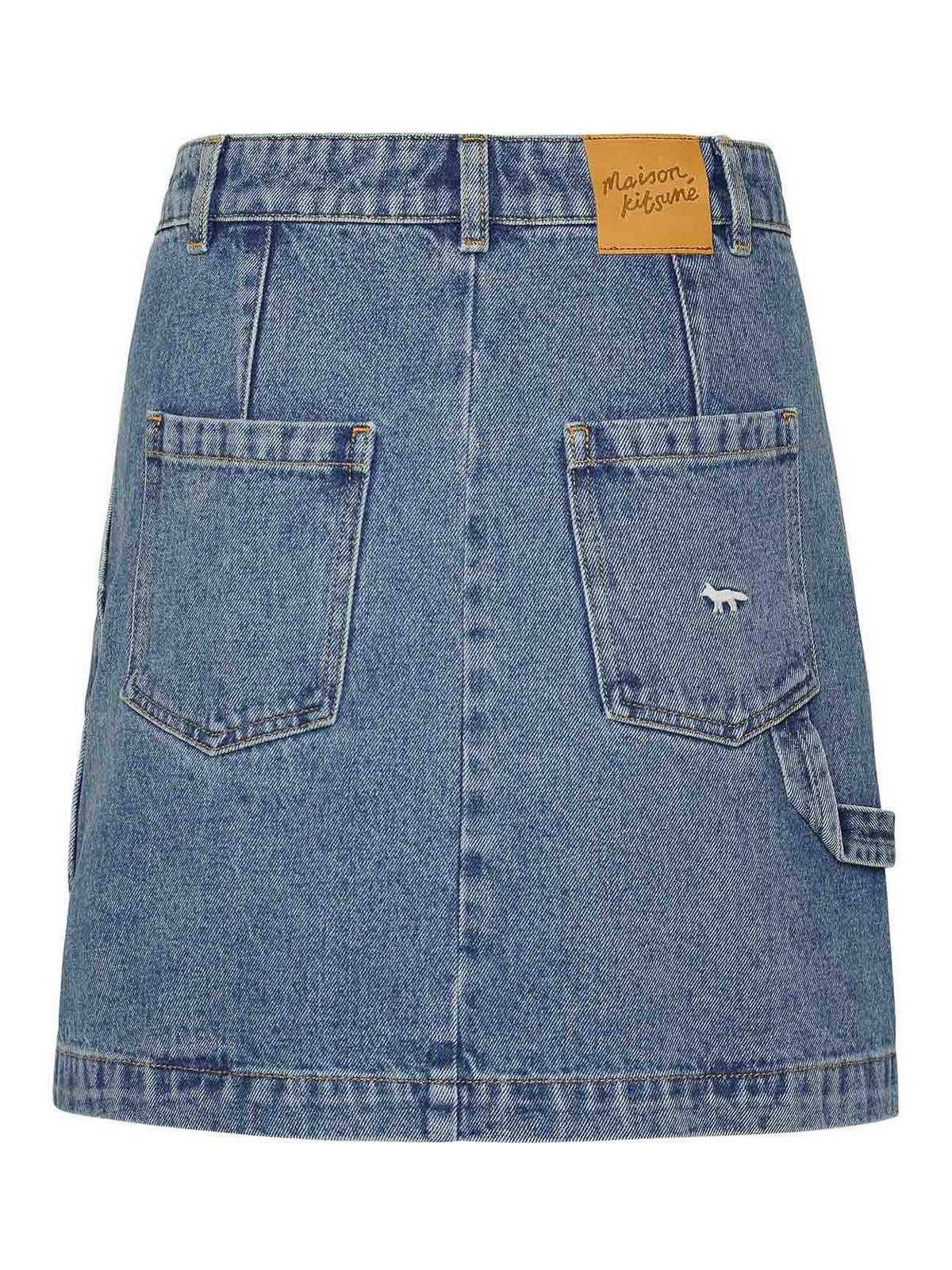 Shop Maison Kitsuné Light Blue Denim Miniskirt