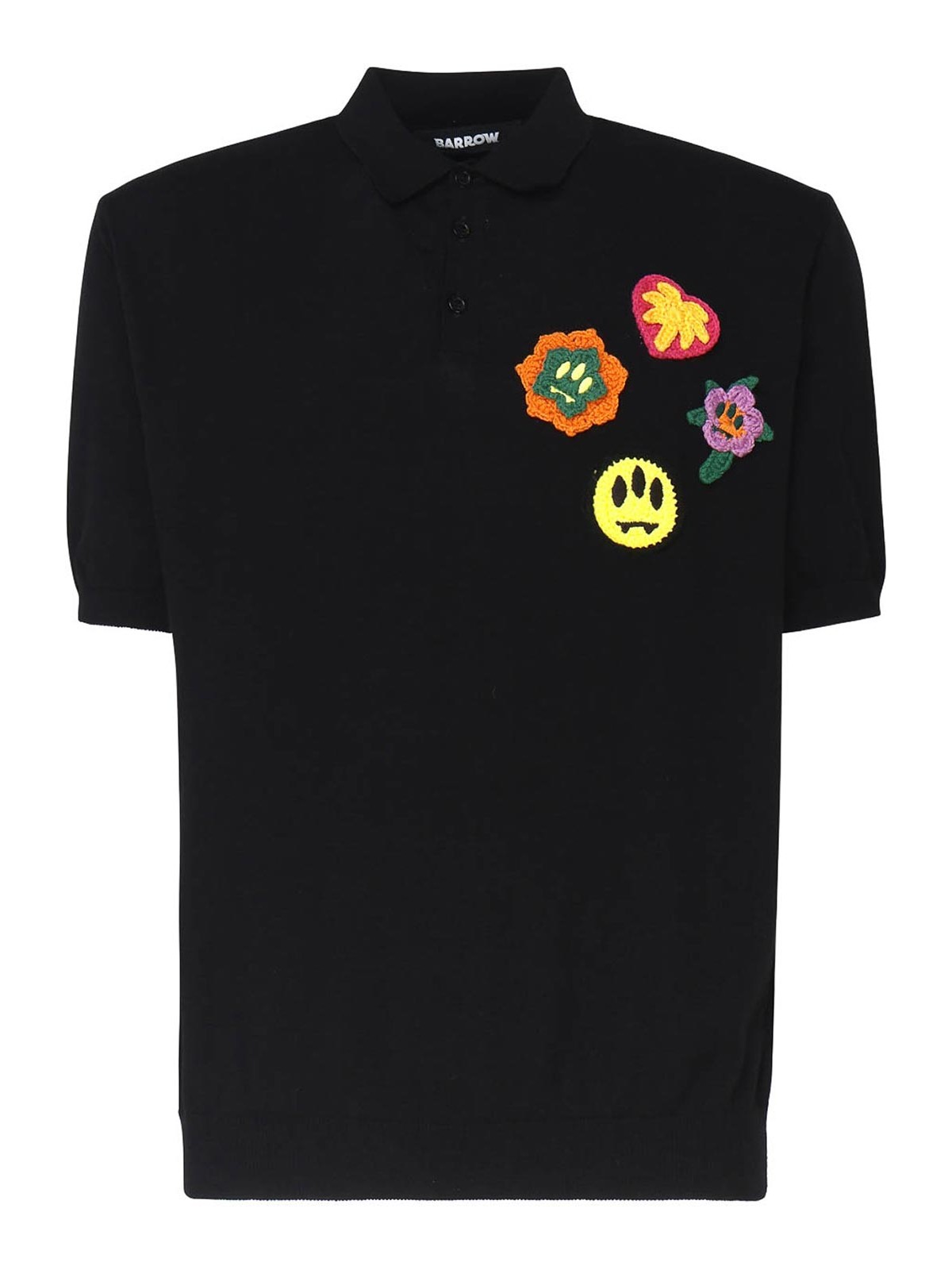 Barrow Knit Polo Shirt With Multicolor Patch In Black