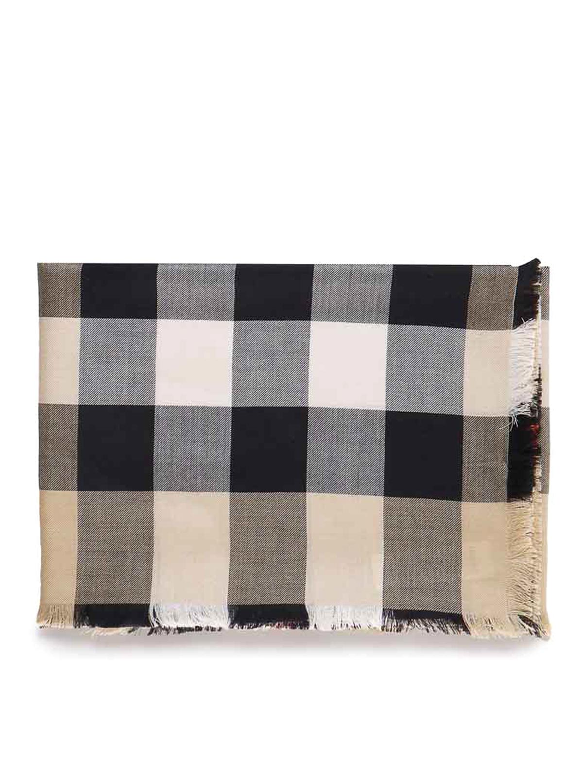 Burberry Cashmere And Silk Check Scarf In Neutral