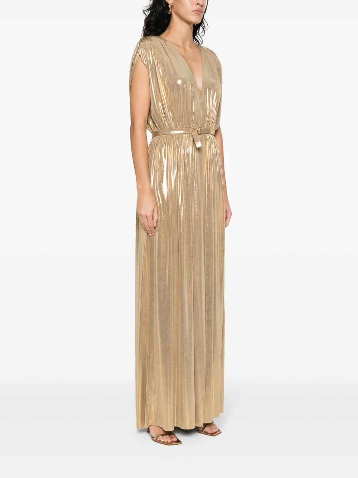 green emerald velvet dress New Era Gold Metallic Pleated Maxi Dress