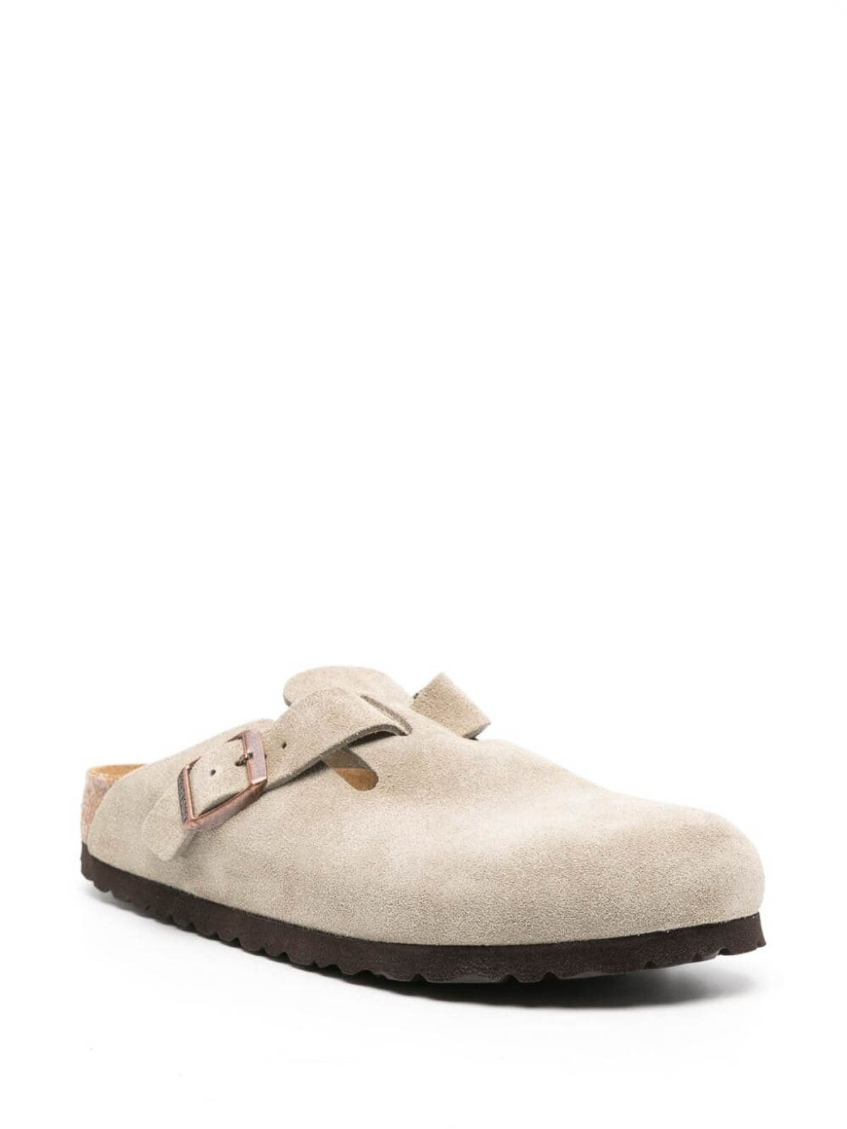 Birkenstock Beige Suede Loafers Birkenstock: Beige Narrow Boston Slip-on Loafers | SSENSE main image 2