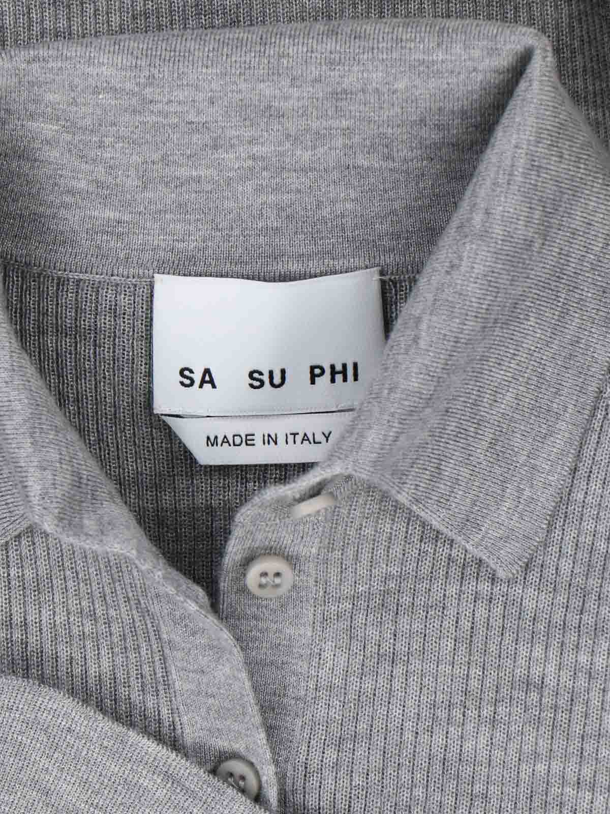Shop Sa Su Phi Ribbed Polo Shirt In Grey