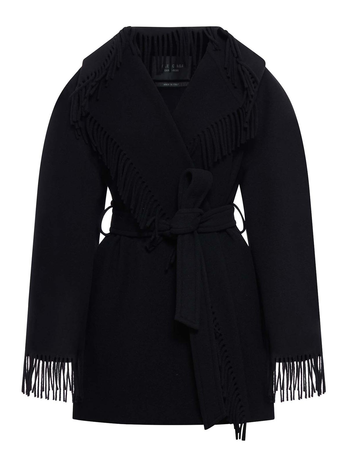 Balenciaga Fringed Wool Coat In Black