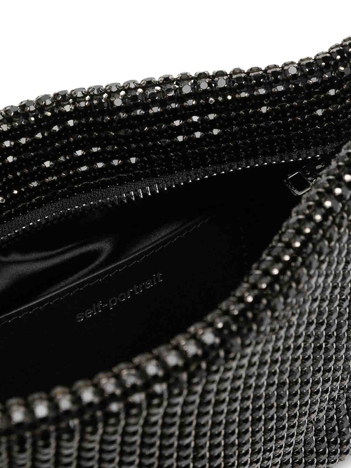 Shop Self-portrait Diamante Shoulder Bag In Black