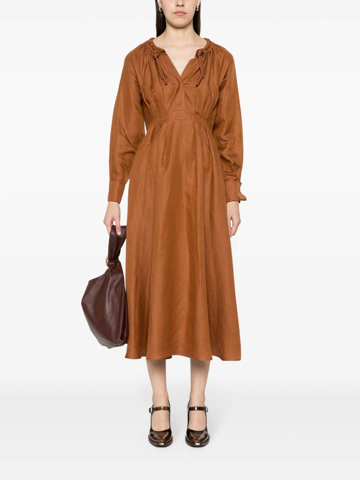 DT★Max Mara★drina シルクリネンツイルドレス Max Mara Drina midi dress - Brown - Women | 221093000000