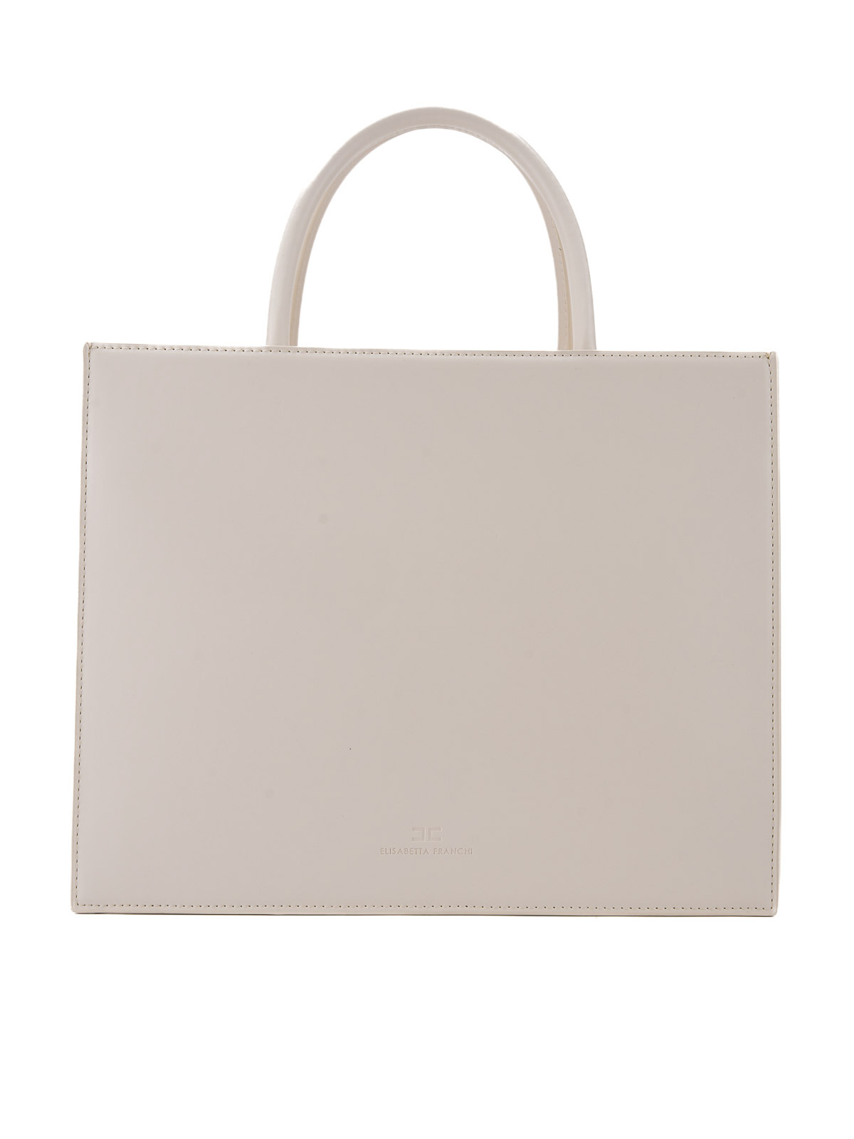 Shop Elisabetta Franchi Shopping Bag With Maxi Logo In Cream