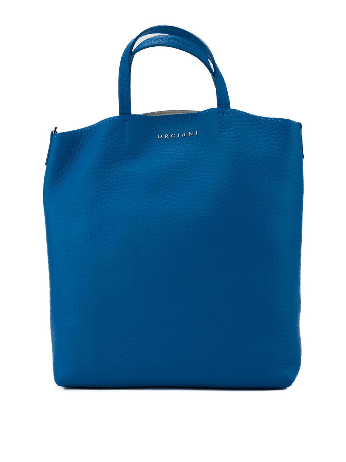 Orciani Leather Shopping Bag In Blue