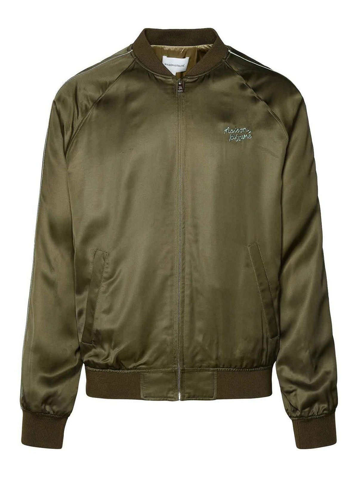 Shop Maison Kitsuné Teddy Green Viscose Jacket