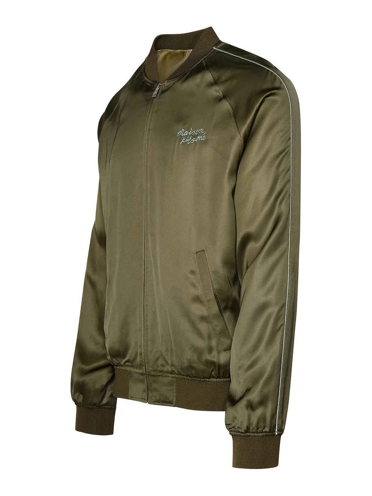 Shop Maison Kitsuné Teddy Green Viscose Jacket