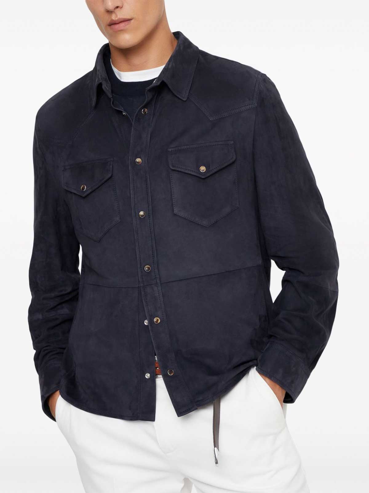 Shop Brunello Cucinelli Suede Jacket In Blue