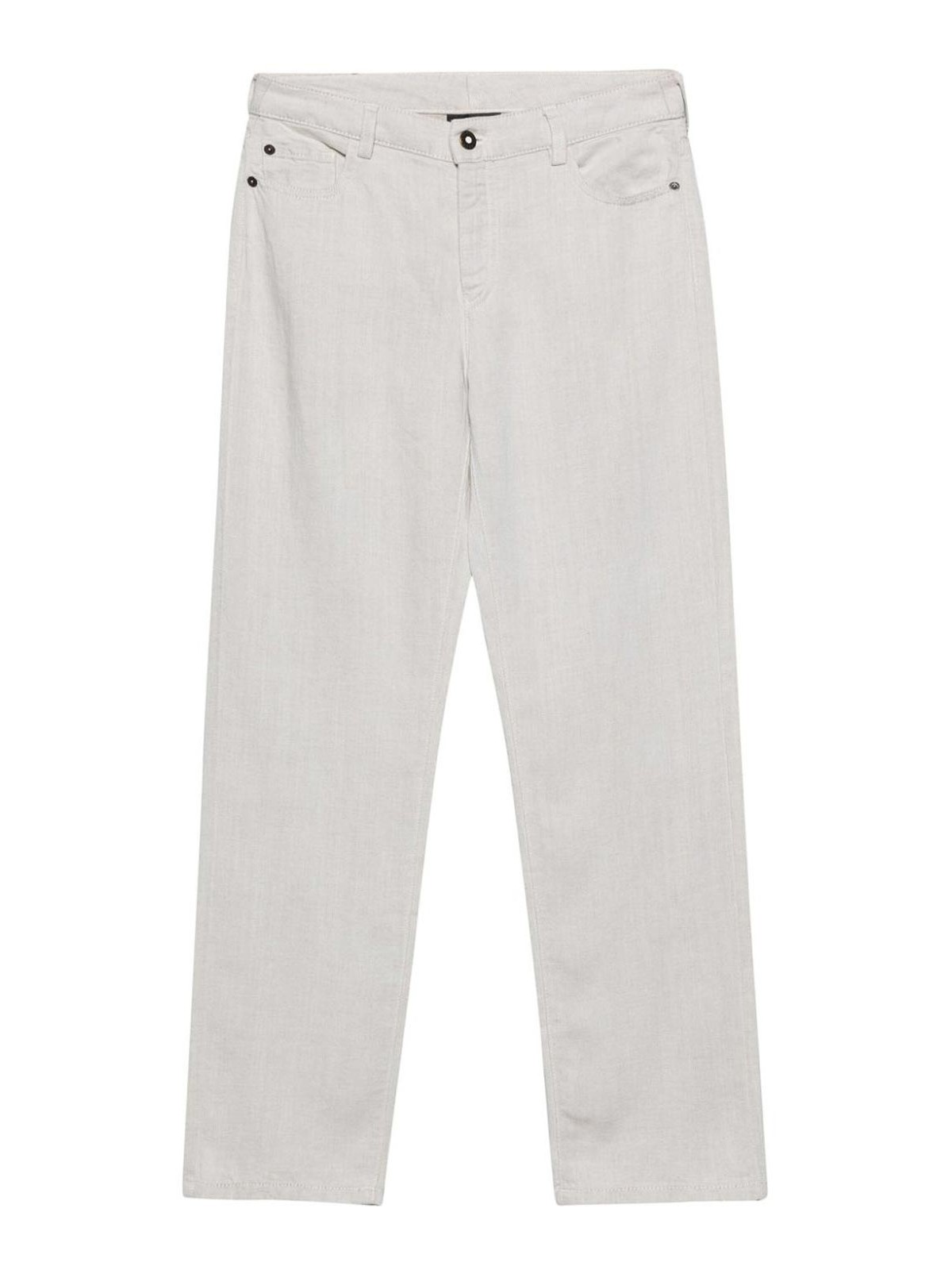 Shop Emporio Armani Linen Blend Trousers In White