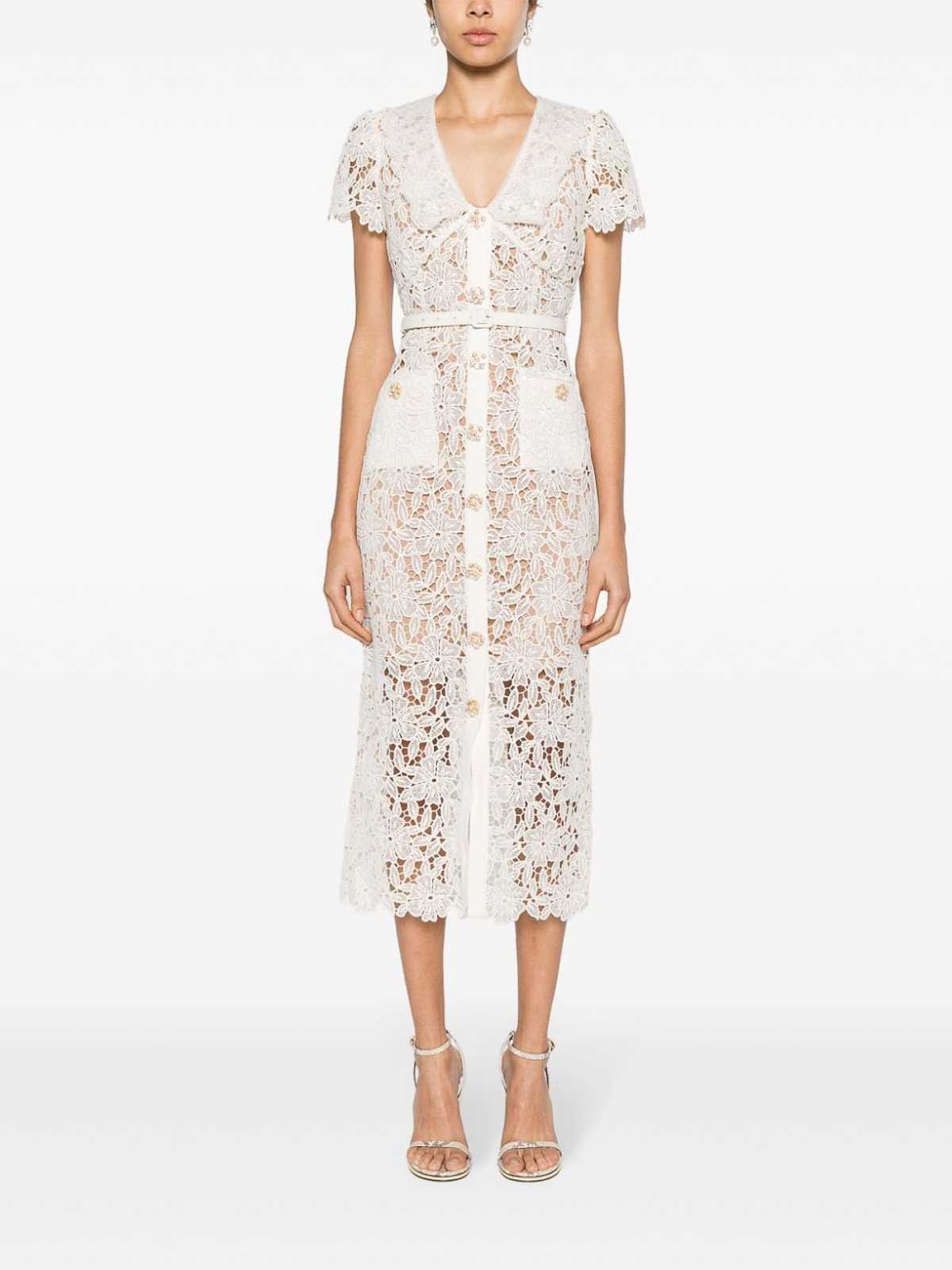 Shop Self-portrait Lace Midi Dress In Beige