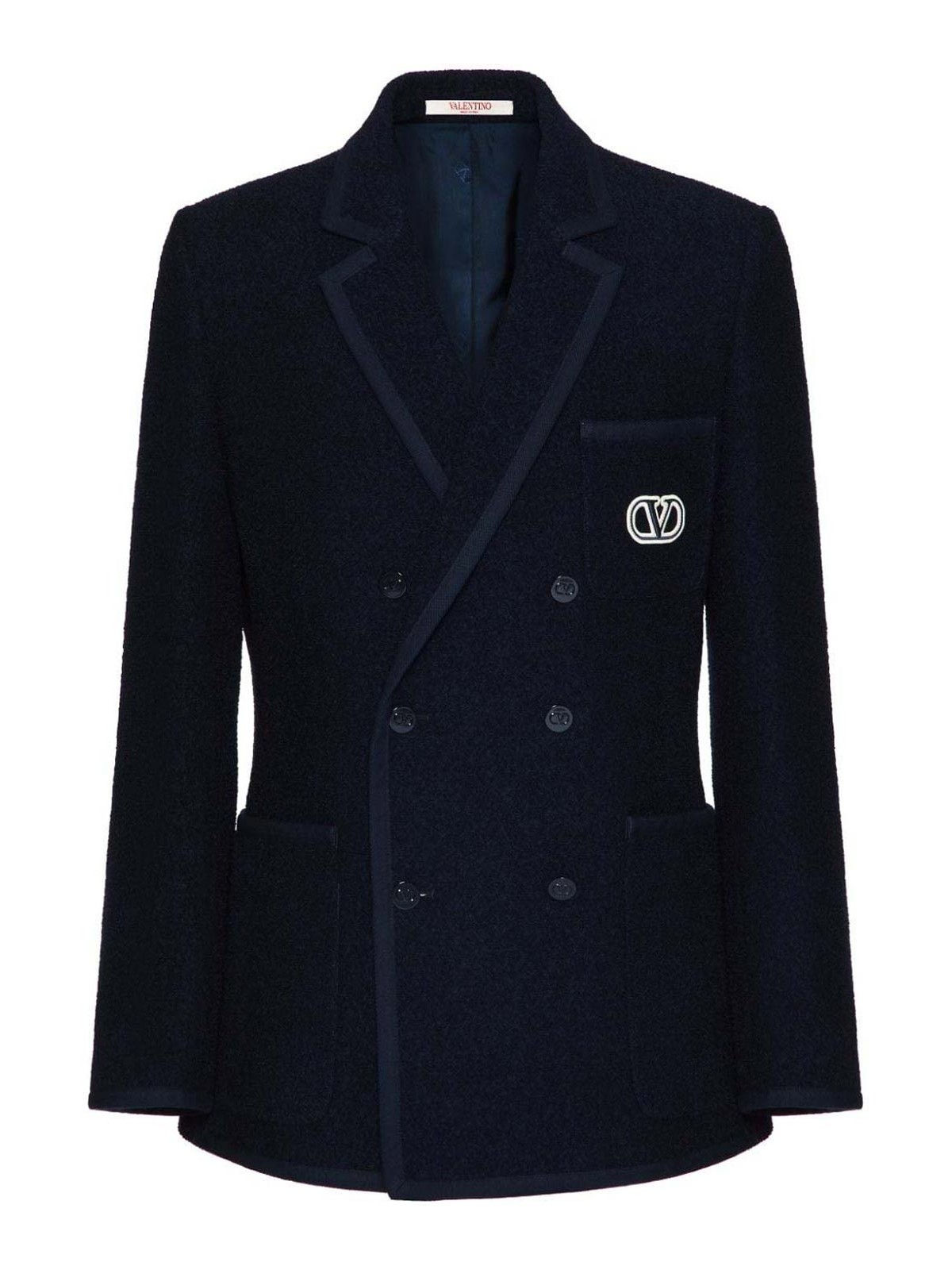 Valentino Double Breast Tweed Blazer In Blue