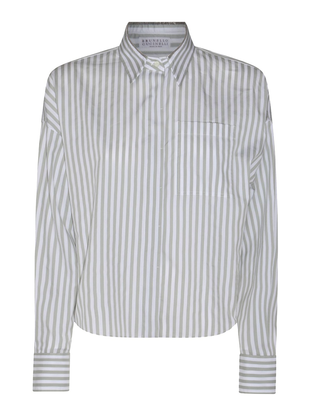 Brunello Cucinelli White And Grey Cotton Shirt In White