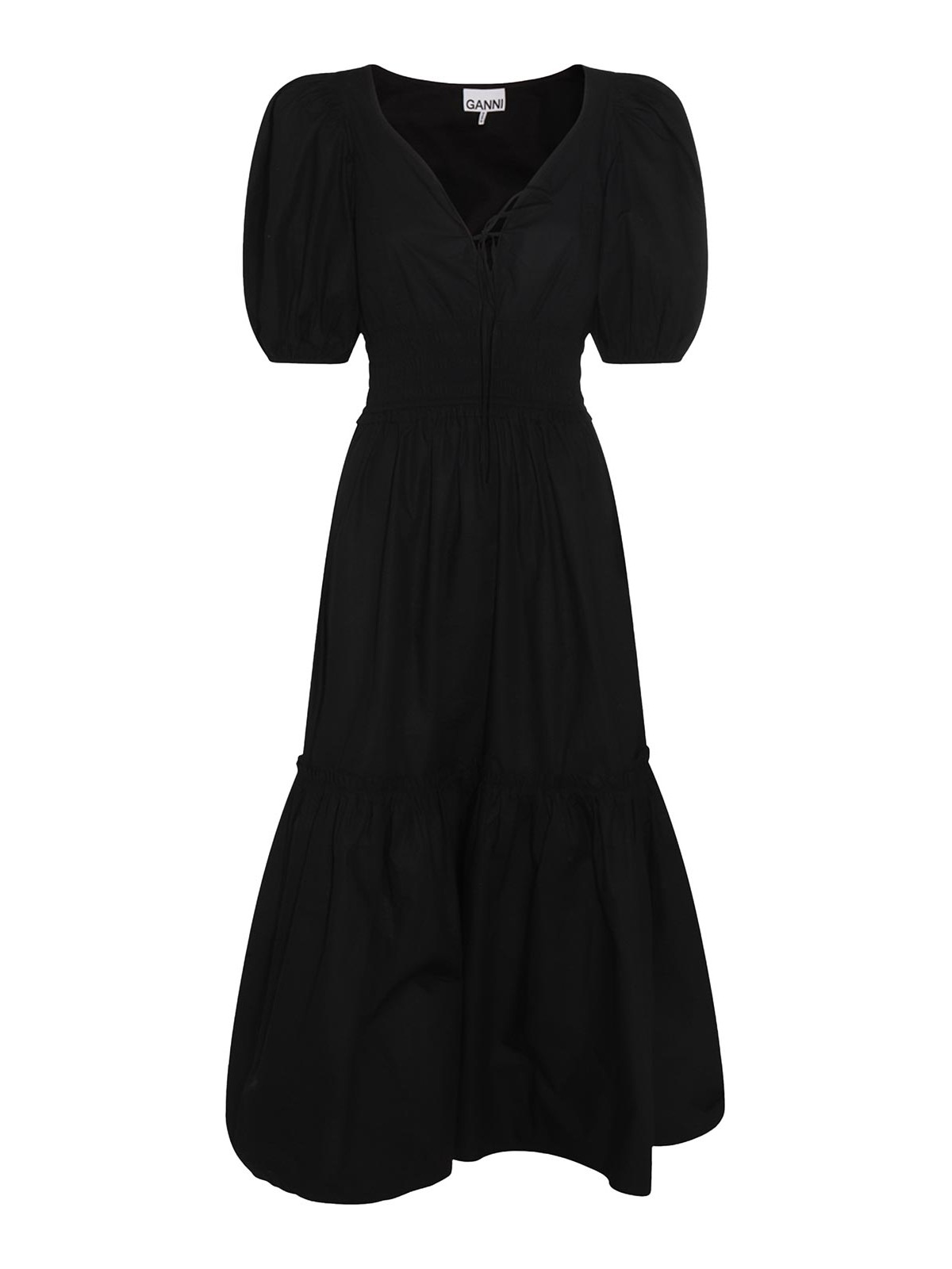 Shop Ganni Black Cotton Maxi Dress