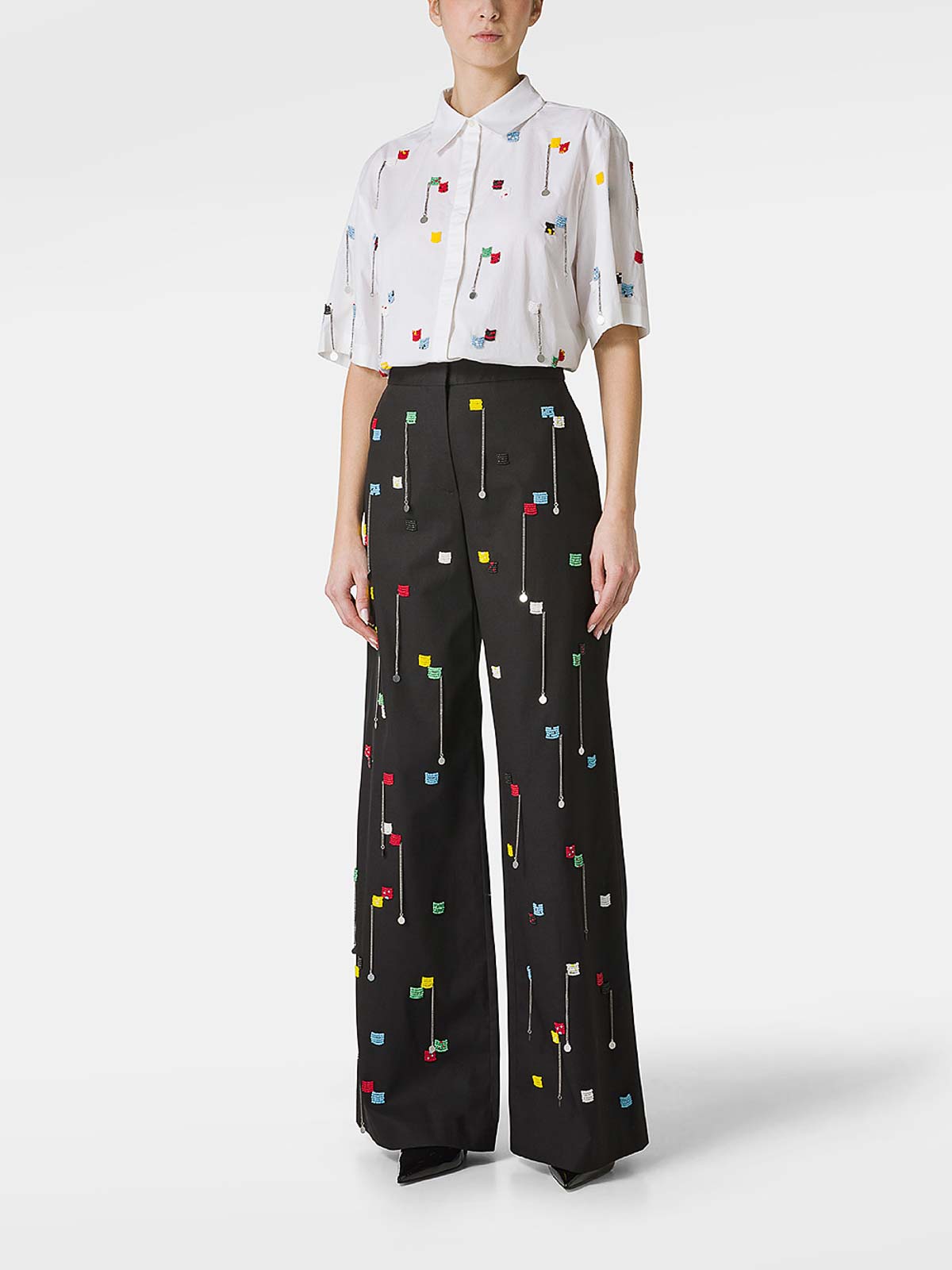パンツ Msgm Wide-Leg Trousers With Contrasting Logo Band Pants and shorts for women: casual, fashion - MSGM Official