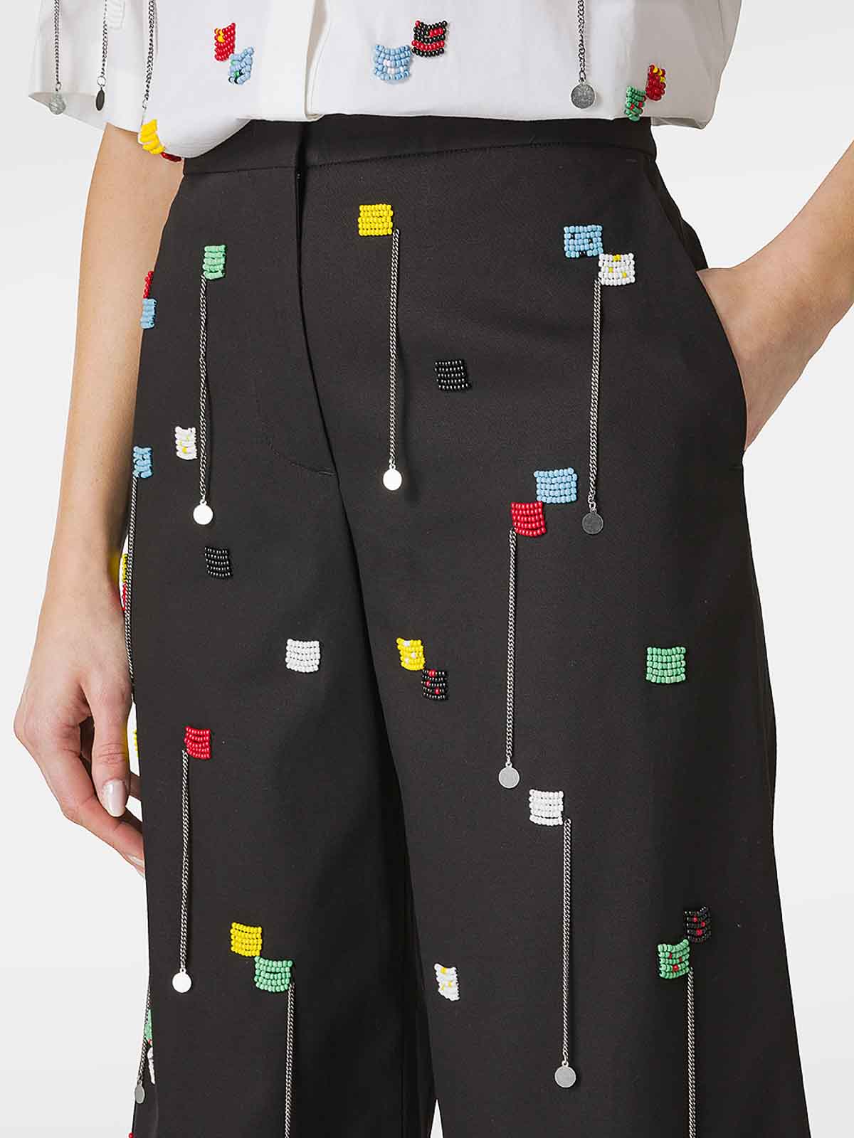 M.S.G.M. Wide Leg Pants With Beads - Black | 3642MDP05X24731399