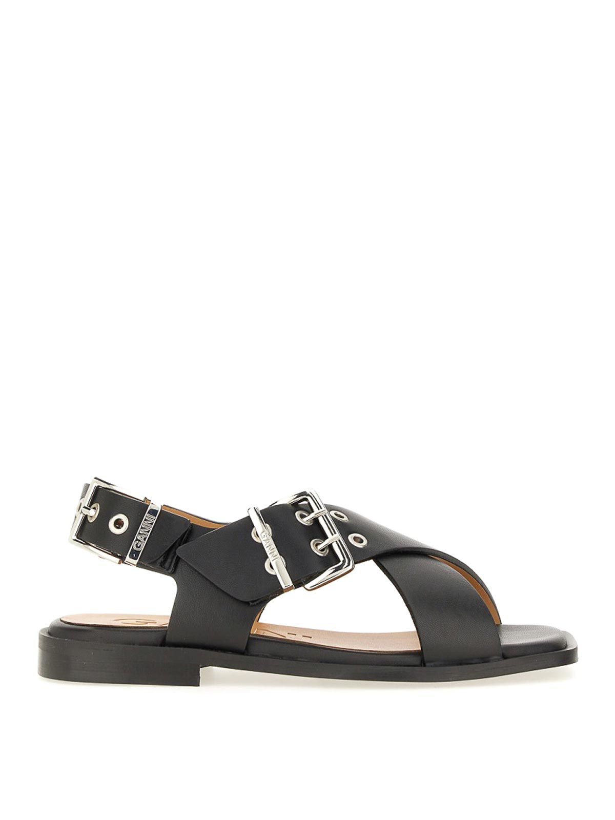 Shop Ganni Studded Sandals In Black