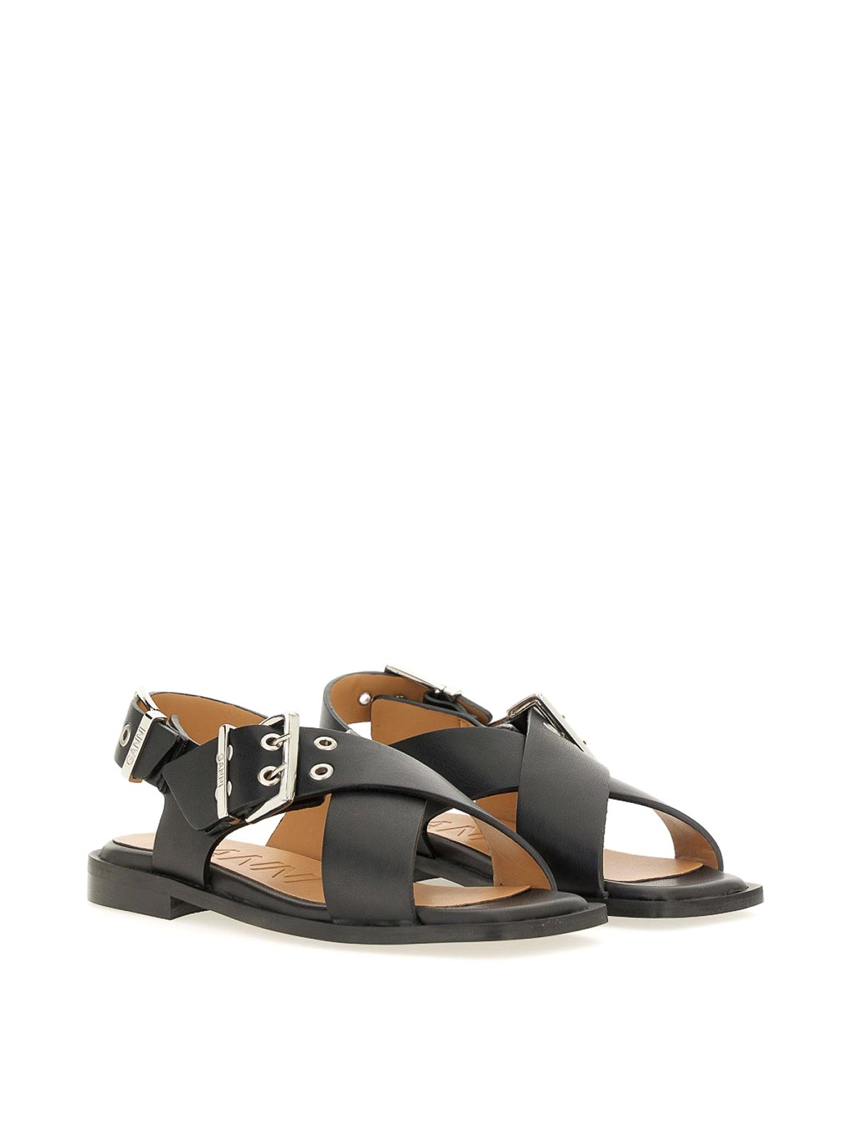 Shop Ganni Studded Sandals In Black