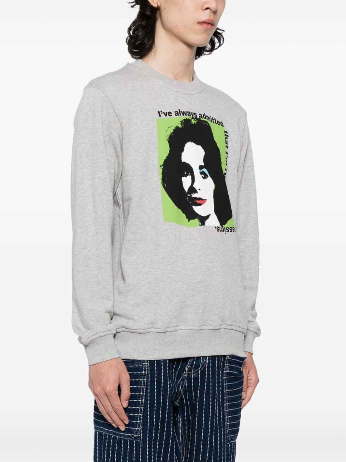 Shop Comme Des Garçons Graphic-print Cotton Sweatshirt In Grey