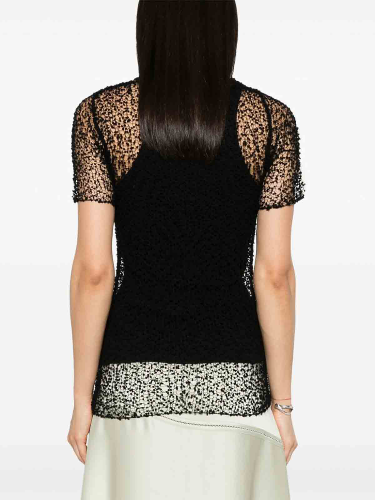 Shop Maison Margiela Embroidery Semi-sheer Top In Black