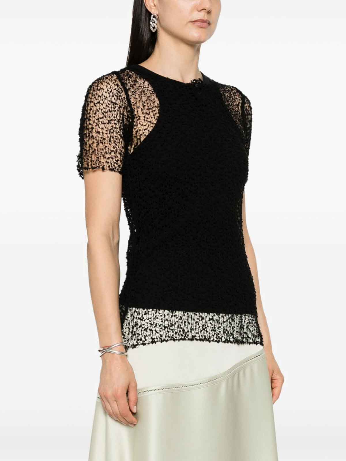 Shop Maison Margiela Embroidery Semi-sheer Top In Black