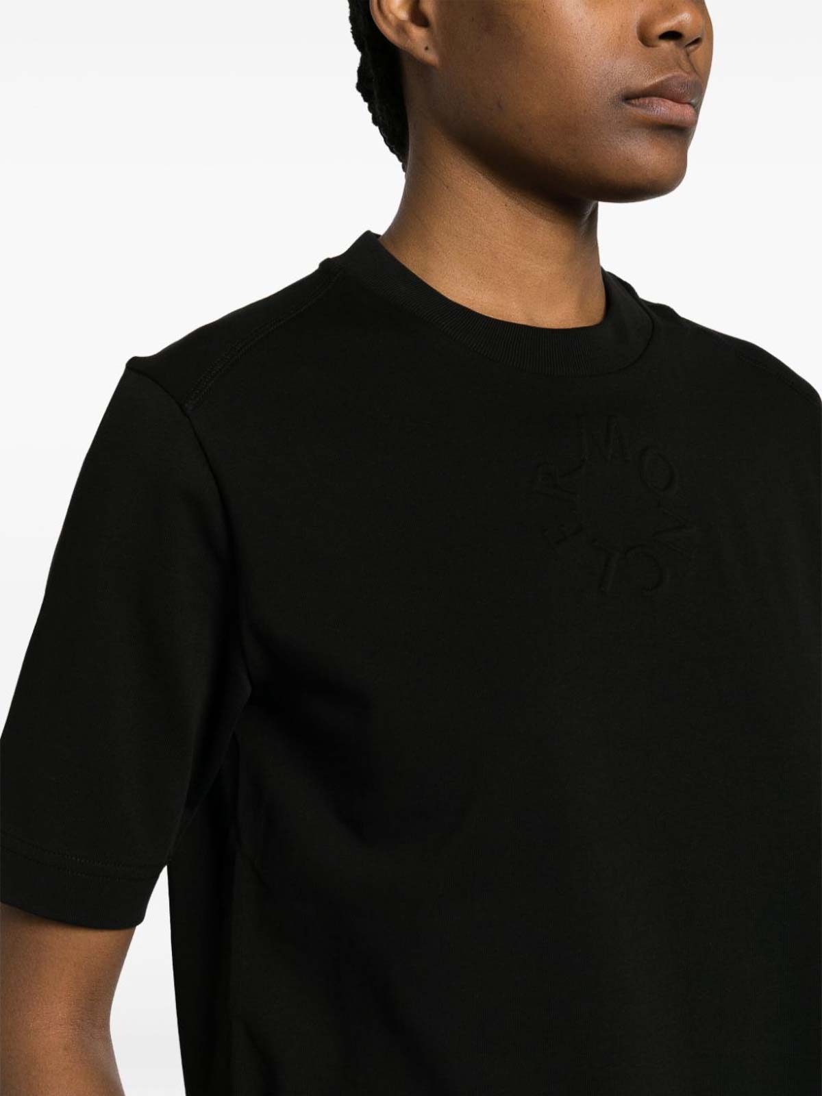 Shop Moncler Embossed-logo Cotton T-shirt In Black