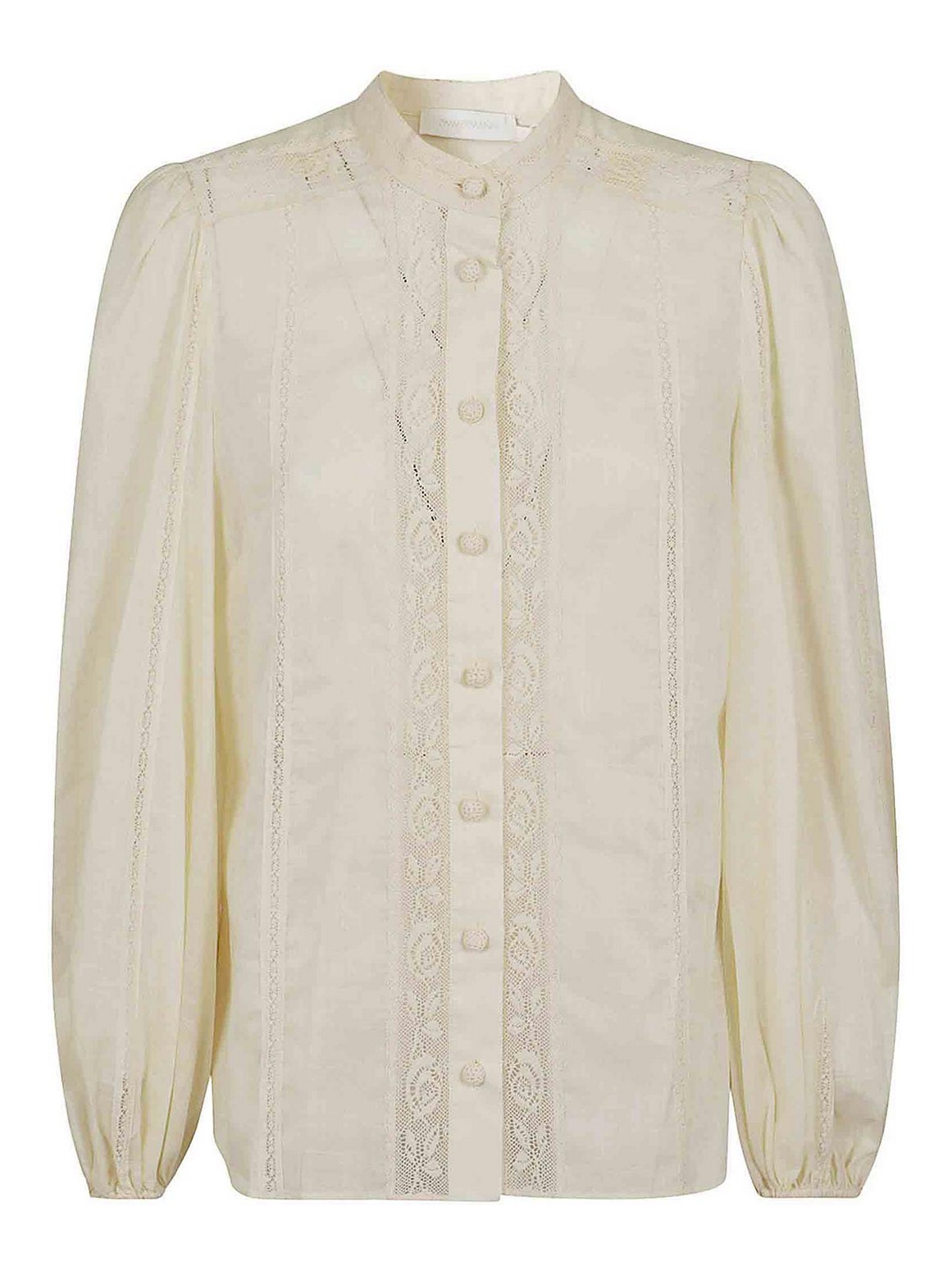 Shop Zimmermann Cotton Shirt With Lace In Cream