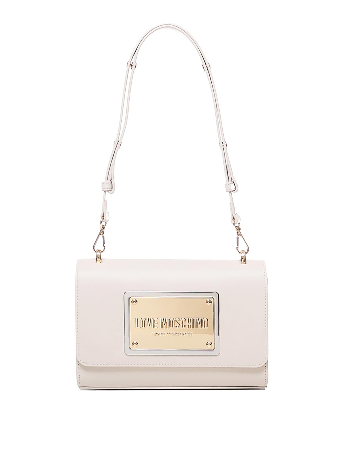 Shop Love Moschino Leather Shoulder Bag With Logo Plaque In White