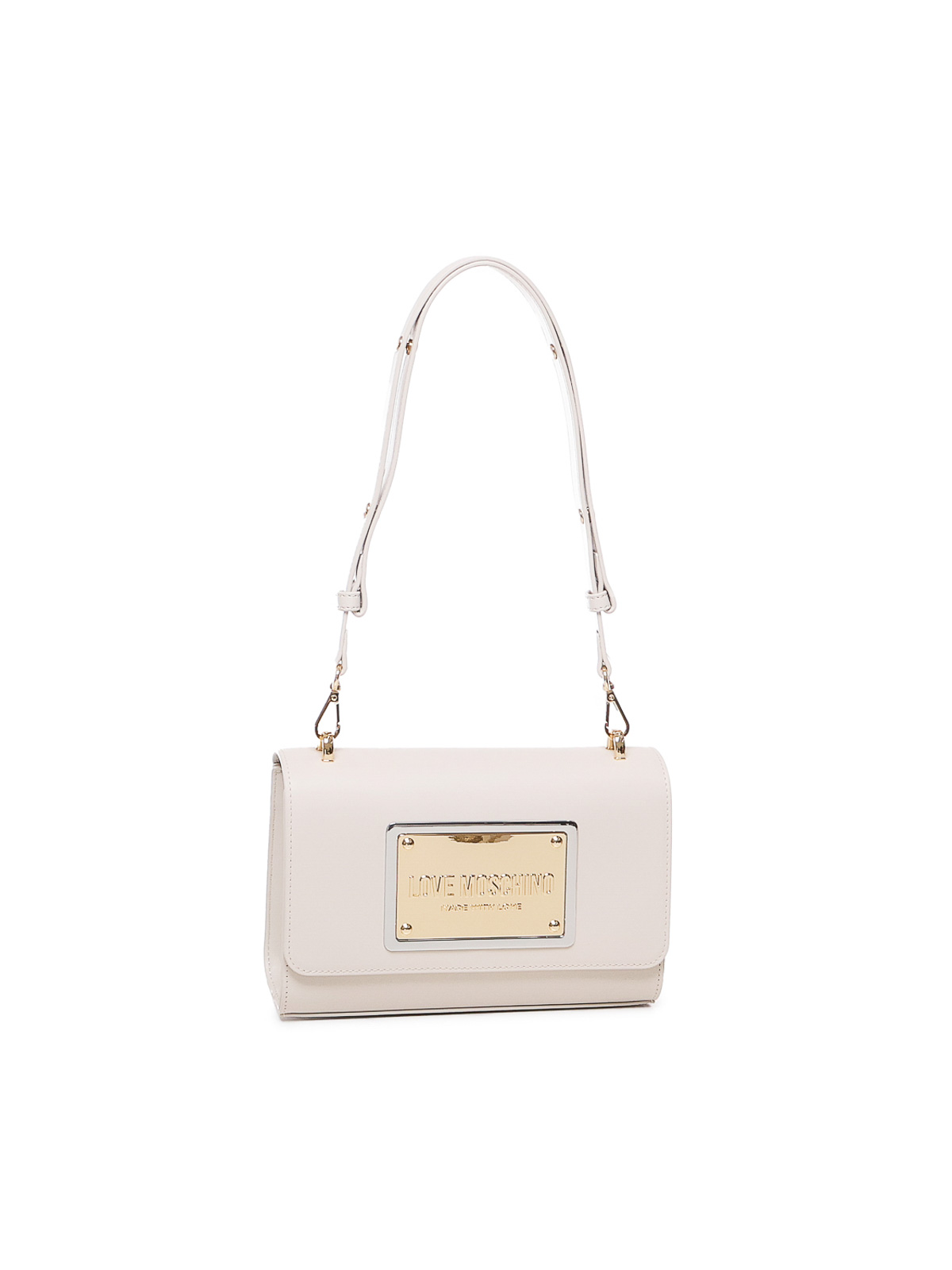 Shop Love Moschino Leather Shoulder Bag With Logo Plaque In White